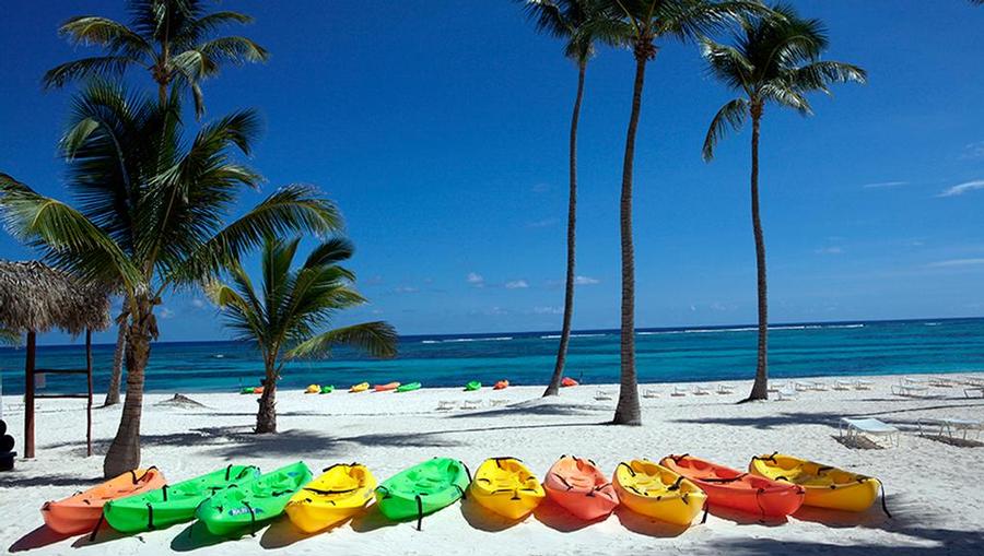 Kayaks on Beach Outside of Club Med Resort